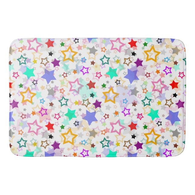 Colorful Stars White  Bath Mat (Front)
