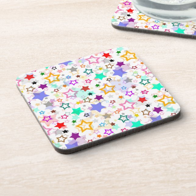 Colorful Stars White  Beverage Coaster (Left Side)