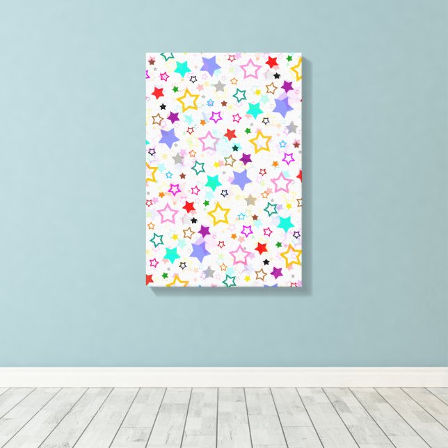 Colorful Stars White  Canvas Print (Insitu(Wood Floor))