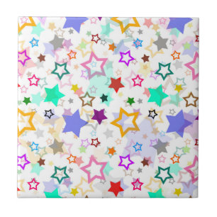 Colorful Stars White Ceramic Tile
