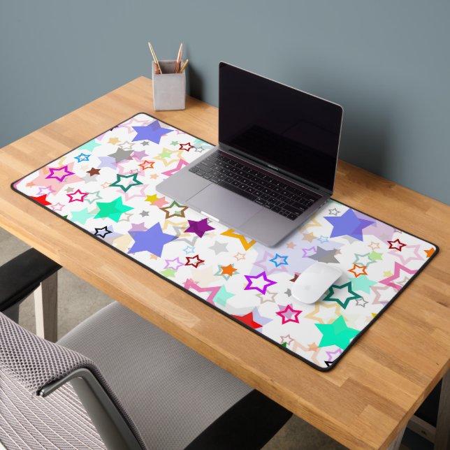 Colorful Stars White  Desk Mat (Office 2)