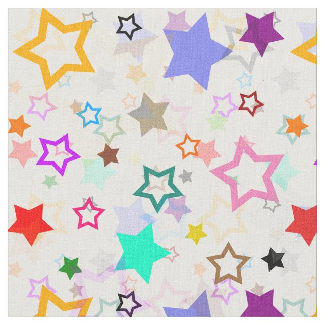 Colorful Stars White  Fabric (Close Up)