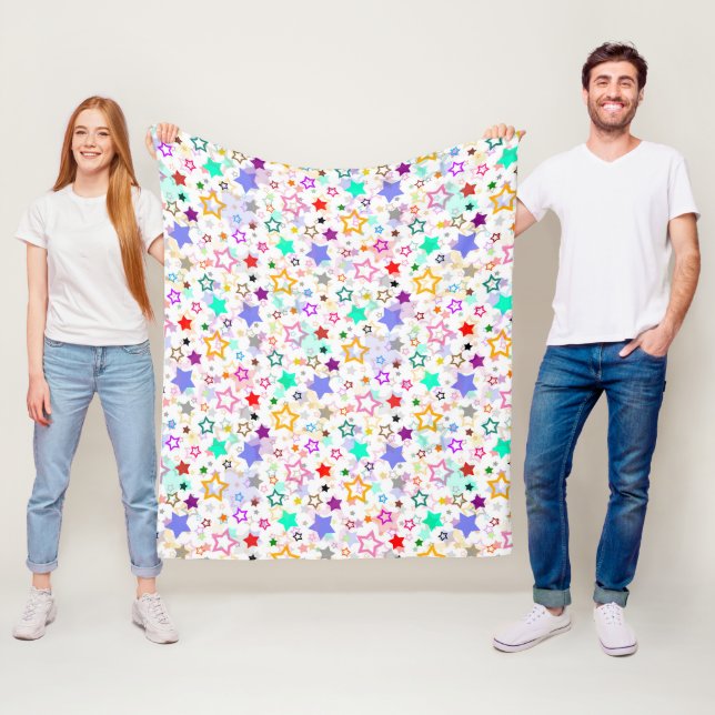 Colorful Stars White  Fleece Blanket (In Situ)