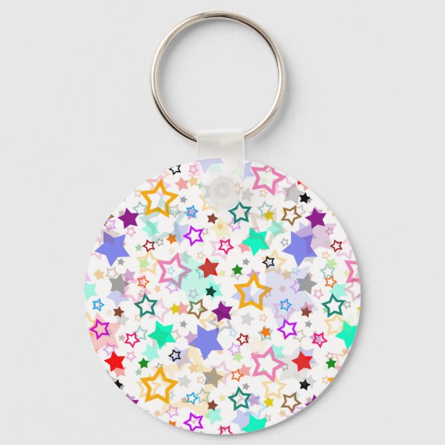 Colorful Stars White  Keychain (Front)