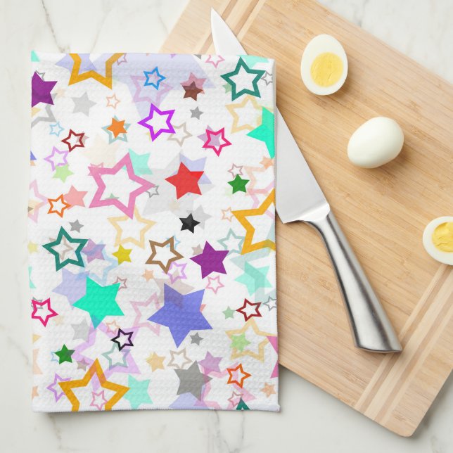 Colorful Stars White  Kitchen Towel (Quarter Fold)