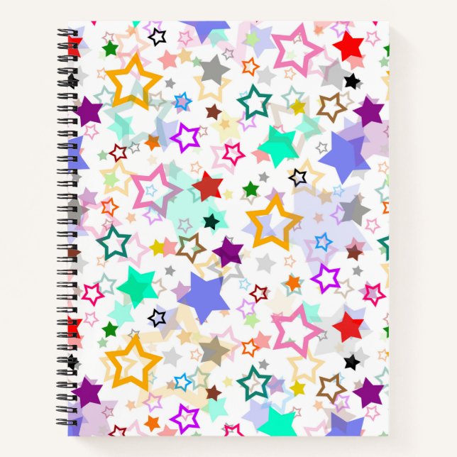 Colorful Stars White  Notebook (Front)