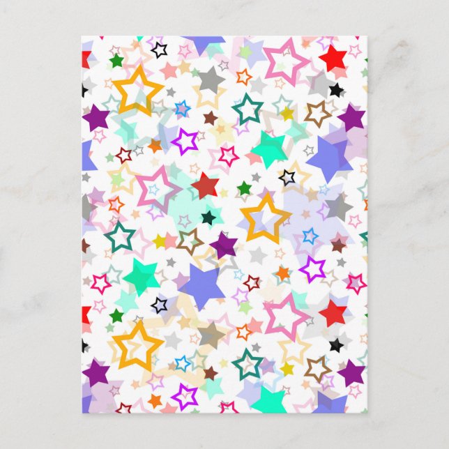 Colorful Stars White  Postcard (Front)