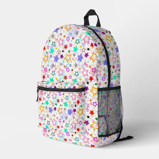 Colorful Stars White  Printed Backpack (Back Corner Right)