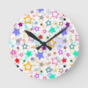 Colorful Stars White Round Clock