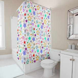 Colorful Stars White Shower Curtain
