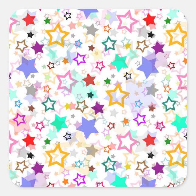 Colorful Stars White  Square Sticker (Front)