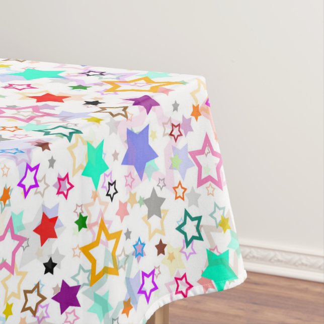 Colorful Stars White  Tablecloth (In Situ)