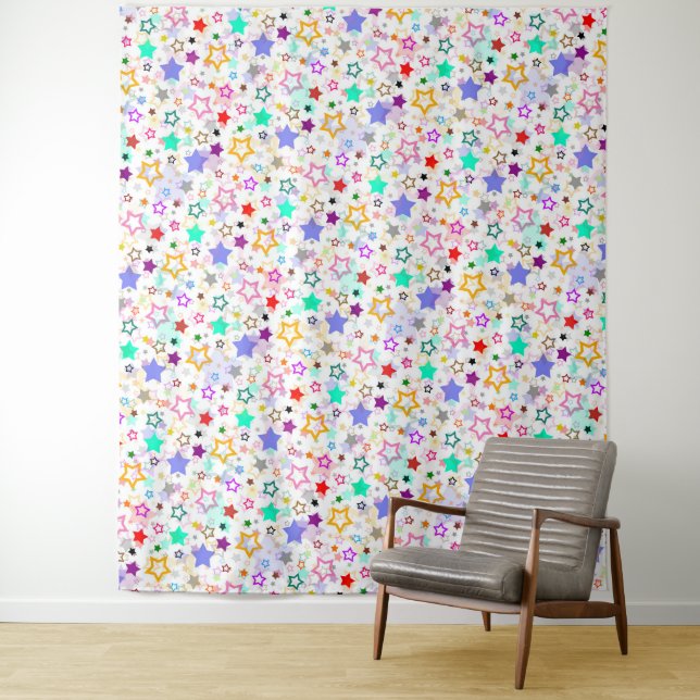 Colorful Stars White  Tapestry (In Situ)