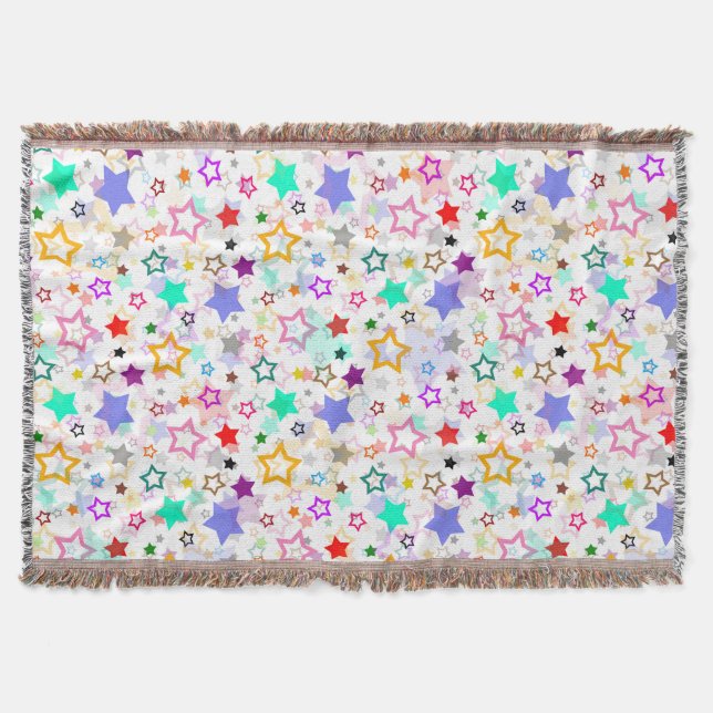Colorful Stars White  Throw Blanket (Front)