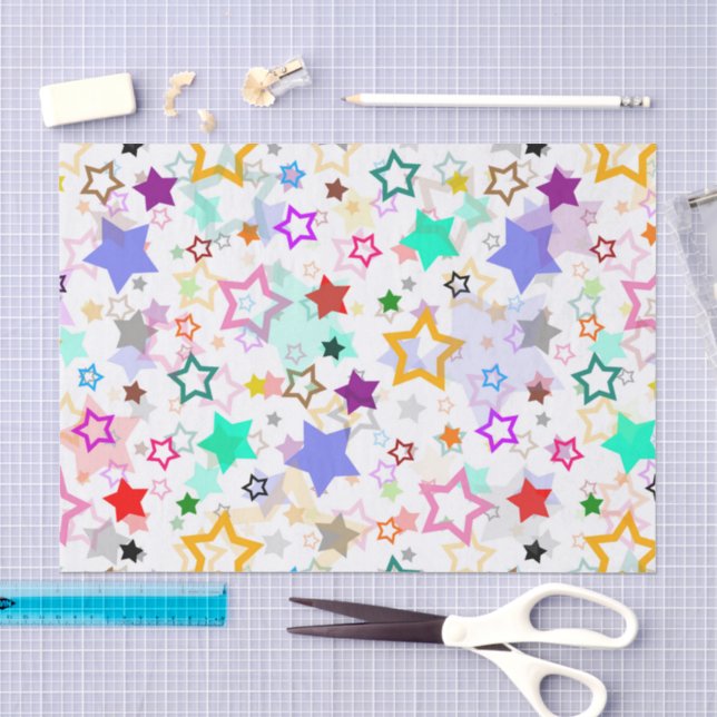Colorful Stars White  Tissue Paper (Craft)