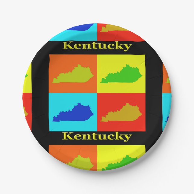 Colorful State of Kentucky Pop Art Map Paper Plates (Front)