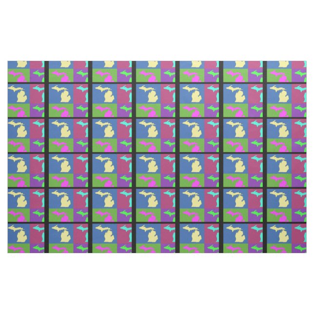 Colorful State Of Michigan Pop Art Map Fabric (Fat Quarter)