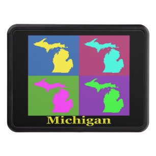 Colorful State Of Michigan Pop Art Map Trailer Hitch Cover