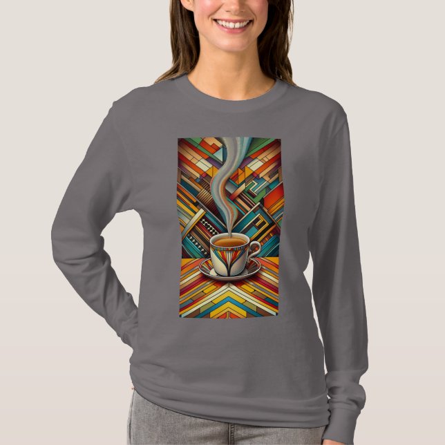 Colorful Steaming Coffee Cup T-Shirt (Front)