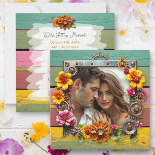 Colorful Steampunk Flowers Wedding Invitation