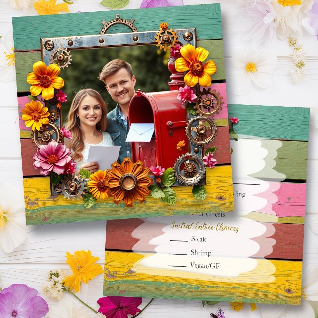 Colorful Steampunk  Personalized Wedding RSVP Save The Date (Creator Uploaded)