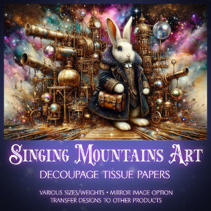 Colorful Steampunk Rabbit Magical Decoupage  Tissue Paper
