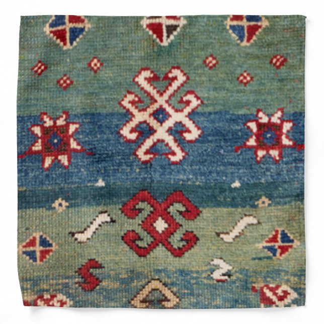 Colorful Steel Blue Light Green Checkered  Bandana (Front)