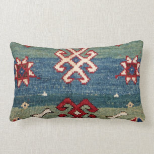 Colorful Steel Blue Light Green Checkered Throw Pi Lumbar Pillow