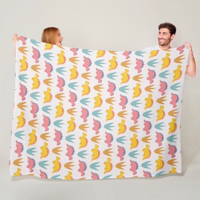 Colorful Stegosaurus and Plants Fleece Blanket (In Situ)