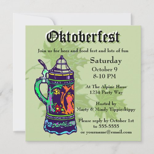 Colorful Stein on Green Oktoberfest Invitation