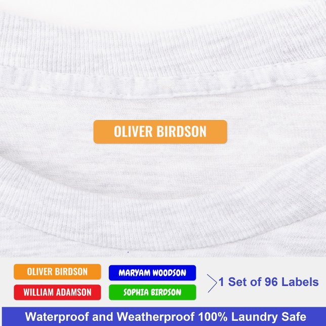Colorful Stick On Names For Clothes, Waterproof Labels (Full Name Labels
Red Name Labels
Blue Name Labels
Green Name Labels
Orange Name Labels)