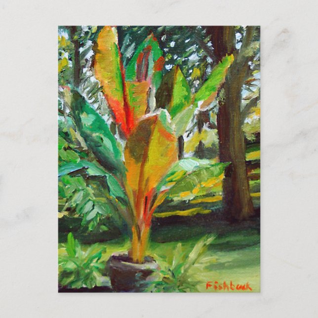 Colorful Still Life Painting of Banana Tree Plant Postcard (Front)