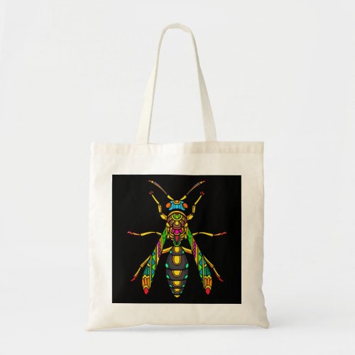 colorful_stinger_bee_mandala_arts_isolated_black_w tote bag