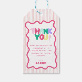 Colorful Stiped 1st Birthday Pink Favor Tag