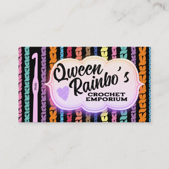 Colorful stitching crochet hook yarn stitches business card (Front)