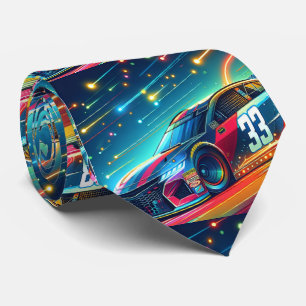 Colorful Stock Car Racing 4 Neck Tie
