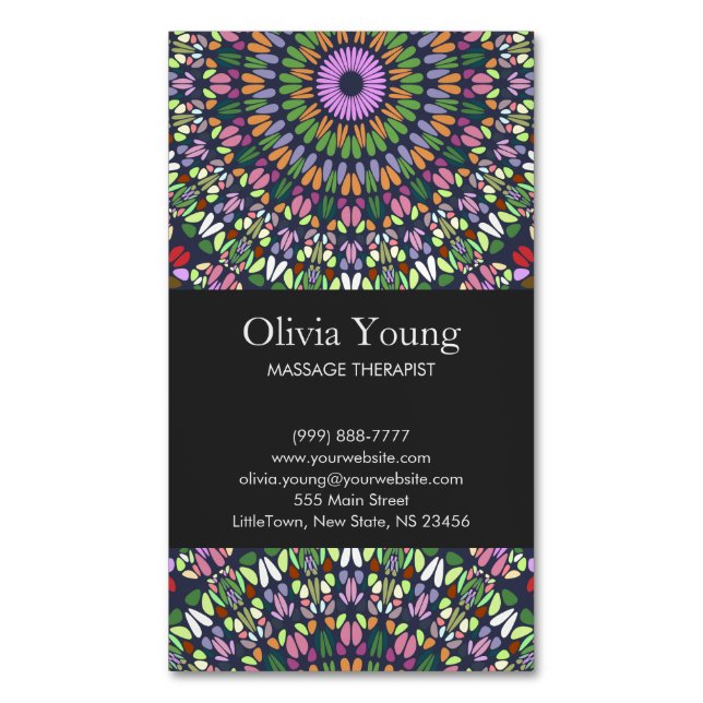 Colorful Stone Mandala Business Card Magnet (Front Vertical)