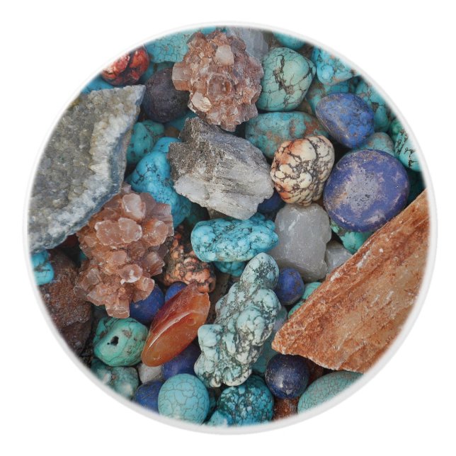 Colorful stone rock natural gray blue brown ceramic knob (Front)
