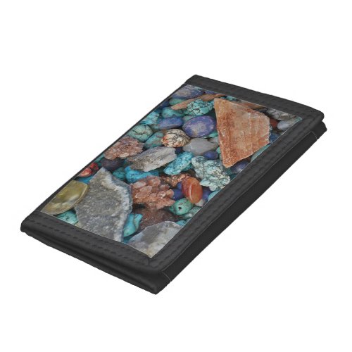 Colorful stone rock pebble gray brown blue trifold wallet