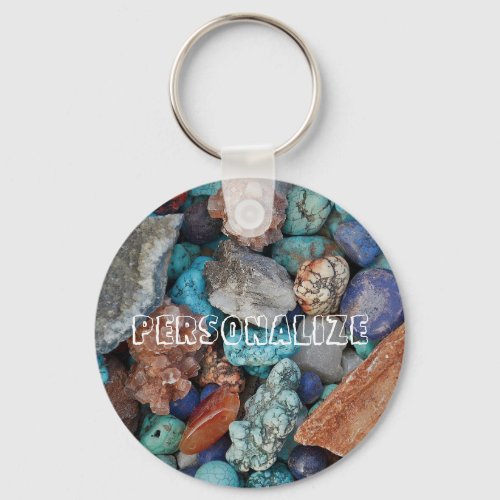 Colorful stone rock pebble natural texture keychain