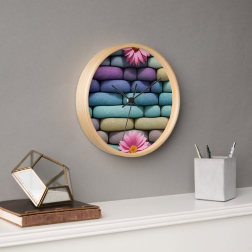 Colorful Stones and Pink Daisy Clock