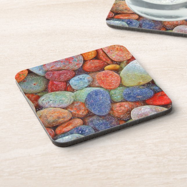 Colorful stones, pebbles, rocks beverage coaster (Left Side)