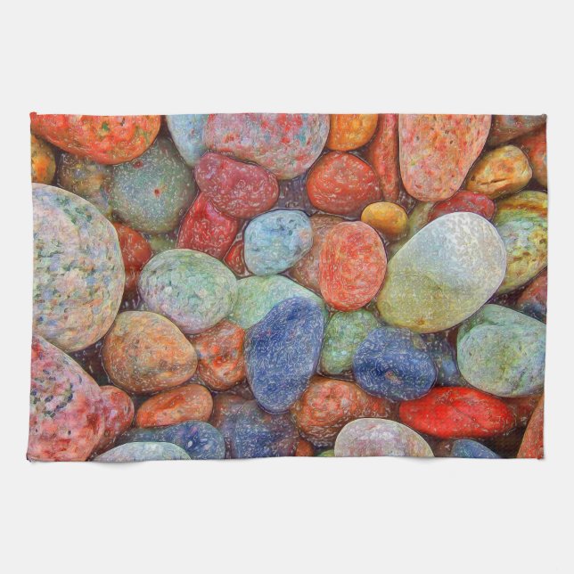 Colorful stones, pebbles, rocks kitchen towel (Horizontal)
