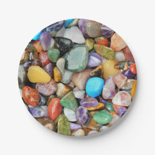 Colorful stones, pebbles, rocks paper plates