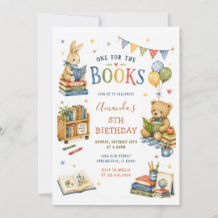 Colorful Storybook One for the Books Birthday Invitation