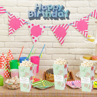 Colorful strawberry and greenery stripes Birthday Favor Boxes