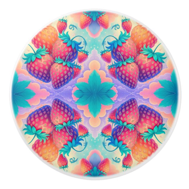Colorful strawberry ceramic knob (Front)