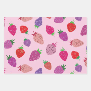 Colorful strawberry fields wrapping paper sheets
