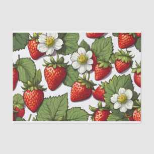 Colorful Strawberry Fruit, Flowers and Leaves Tissue Paper