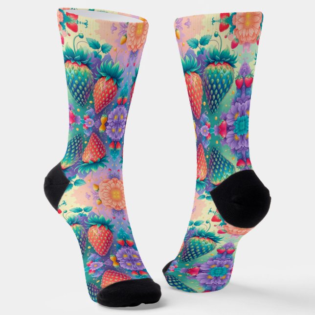 Colorful strawberry socks (Angled)